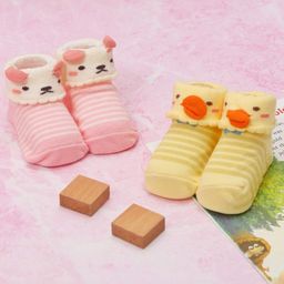 Yellow Bee Infant Girls Pack Of 2 Striped Cotton Ankle-Length Anti-Skid Socks-image-77