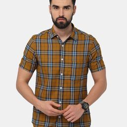 NIRVAAN Men Brown Tartan Checked Slim Fit Casual Shirt-image-23