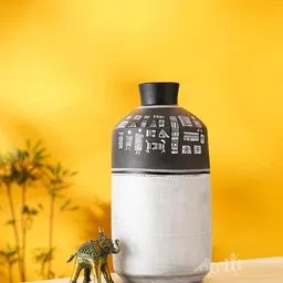 AAKRITI ART CREATIONS White & Black Earthen Printed Vases-image-10