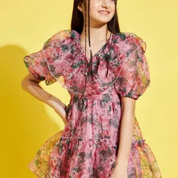 Cherry & Jerry Girls Pink & Green Floral Dress-image-54