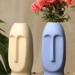 GW CREATIONS Blue & Beige 2 Pieces Face Shaped Flower Vases-image-64