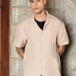 The Roadster Lifestyle Co Beige Premium Cuban Collar Oversized Casual Shirt-image-87