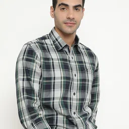 METTLE Tartan Checks Cotton Casual Shirt-image-43