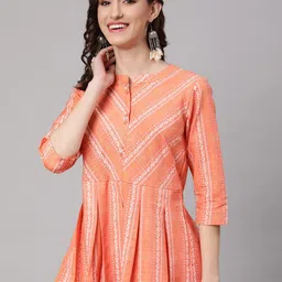 AKIMIA Ethnic Motifs Printed Mandarin Collar Peplum Pure Cotton Top-picture-29