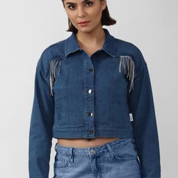FOREVER 21 Women Blue Crop Denim Jacket-picture-55