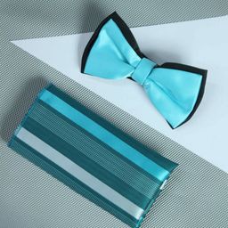 Tossido Blue Set Of 2 Striped Bow Tie & Handkerchief-image-50