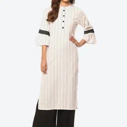 Kurti's by Menka Striped Flared Sleeves Thread Work Kurta-picture-50