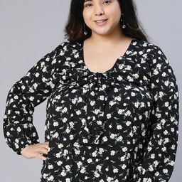 Oxolloxo Plus Size Floral Print Tie-Up Neck Top-picture-20