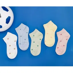 Yellow Bee Girls Pack Of 5 Patterned Cotton Ankle-Length Socks-image-27