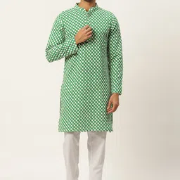Molly & Michel Men Green Floral Embroidered Thread Work Floral Kurta-picture-14