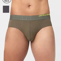 Jack & Jones Men Olive & Grey Pack Of 2 Solid Cotton Basic Briefs-picture-14
