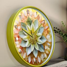 RANDOM Gold-Toned & Green Printed Contemporary Wall Clock-picture-28