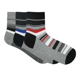 Mast & Harbour Men Pack of 3 Grey Striped Ankle-Length Cotton Socks-24