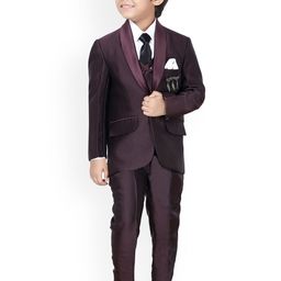 DKGF FASHION Boys Maroon Regular Fit 5-Piece Suit-image-23