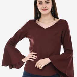 V&M Women Brown V-Neck Bell Sleeves Top-image-32