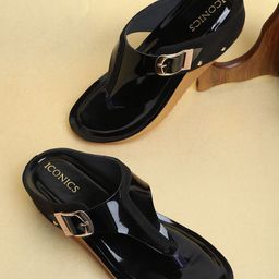 ICONICS Black Comfort Heels with Buckles-32