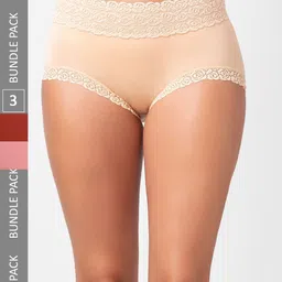 NOIRA Pack Of 3 Assorted Cotton Lace Hipster Briefs-image-74