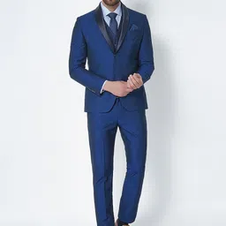 Blackberrys Men Navy Blue Self-Design Slim Fit Formal Suit-image-59