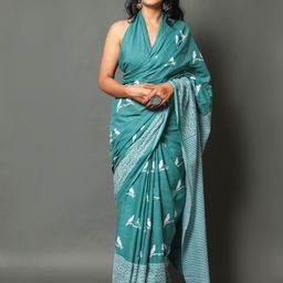 Pinkcity Trade World Geometric Printed Pure Cotton Mulmul Bagru Saree-4