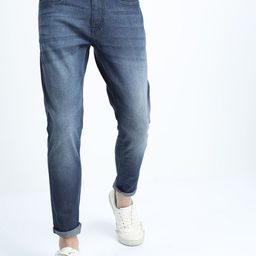 KETCH Men Blue Tapered Fit Heavy Fade Stretchable Cropped Jeans-image-100