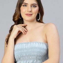 Oxolloxo Women Blue Smocked Tube Pure Cotton Crop Top-picture-38