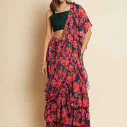 THE FAB FACTORY Floral Printed Ready to Wear Pure Georgette Saree-image-18