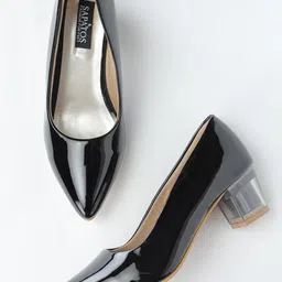 SAPATOS Pointed Toe Closed Back Block Pumps-16