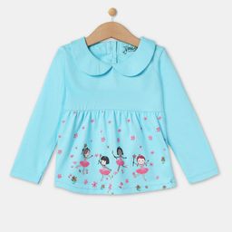 R&B Blue Printed Peter Pan Collar Pure Cotton Top-picture-11