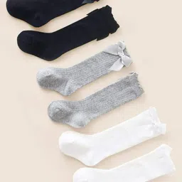 EL REGALO Set Of 3 Girls Solid Bow Detailed Socks-19