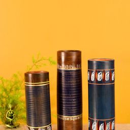 AAKRITI ART CREATIONS Set of 3 Blue & Brown Autumn Leaf Vases-image-14