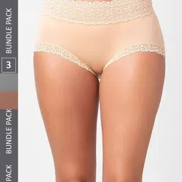 NOIRA Pack Of 3 Assorted Cotton Lace Hipster Briefs-image-66