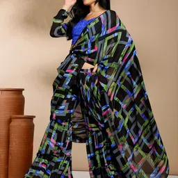 Anouk Black Printed Pure Georgette Ready to Wear Saree With Sharara & Attached Dupatta-picture-16