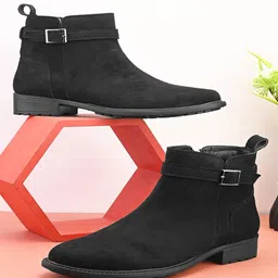 pelle albero Women Mid Top Leather Buckle Block-Heeled Ankle Monk Strap Boots-45