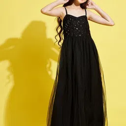 Cherry & Jerry Girls Black Floral Net Maxi Dress-picture-2