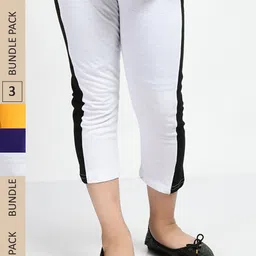IndiWeaves Girls Pack Of 3 Colourblocked Mid Rise Pure Cotton Capris-picture-8