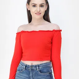 SCORPIUS Red Off-Shoulder Bardot Top-picture-47