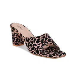 Shezone Peach-Coloured & Black Printed Block Heels-54