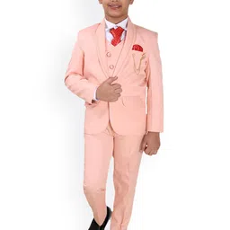 FOURFOLDS Boys Pink Solid Single-Breasted 5-Piece Suit-image-95