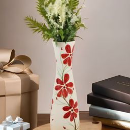 Kaolinite Red & White Floral Printed Ceramic Vase-image-4