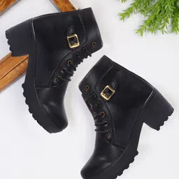 FASHIMO Women Black Solid High Top Heeled Boots-picture-18