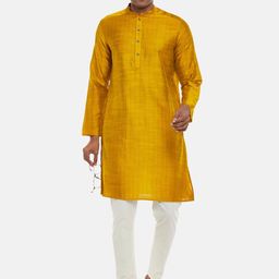 indus route by Pantaloons Men Mustard Yellow Striped Kurta-picture-23