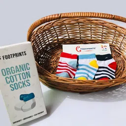 FOOTPRINTS Infant Kids Pack Of 3 Striped Printed Ankle-Length Organic Cotton Socks-11