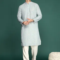 Sangria Geometric Printed Sequinned Cotton Straight Kurta-13