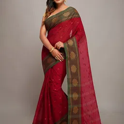 WoodenTant Ethnic Motifs Woven Design Pure Cotton Taant Saree-picture-31