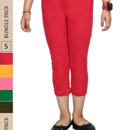 IndiWeaves Girls Pack Of 5 Mid-Rise Cotton Capris-image-67