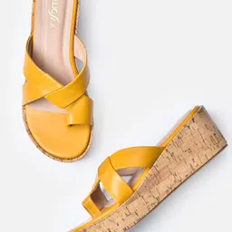 VALIOSAA Mustard Platform Peep Toes with Buckles-39
