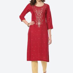 Rangriti Women Pink Ethnic Motifs Embroidered Flared Sleeves Thread Work Kurta-20