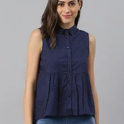 Xpose Navy Blue & White Geometric Print Shirt Style Top-picture-18