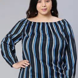 Oxolloxo Plus Size Paneled Full Sleeve Striped Top-image-36