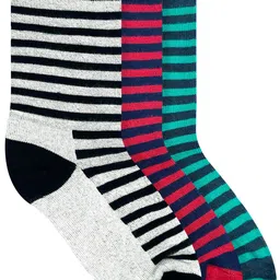 Heelium Kids Black Pink & Teal Striped Bamboo Calf Length Socks-38